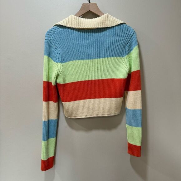 ZARA Multicolor Striped Rib Knit Cardigan sz M - Picture 5 of 6
